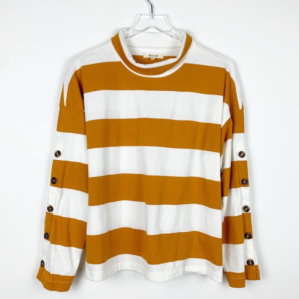 Madewell | Striped Button Sleeve Long Sleeve Turtleneck